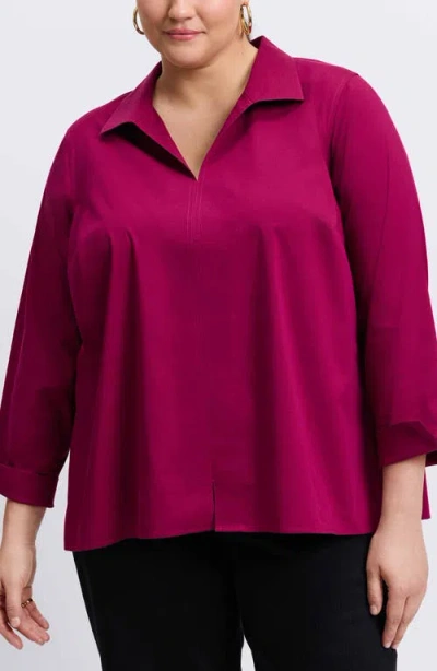 Foxcroft Agnes Smocked Cuff Blouse In Sangria