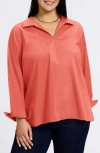 Foxcroft Agnes Smocked Cuff Blouse In Tangerine