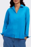 Foxcroft Agnes Split Cuff Popover Blouse In Blue