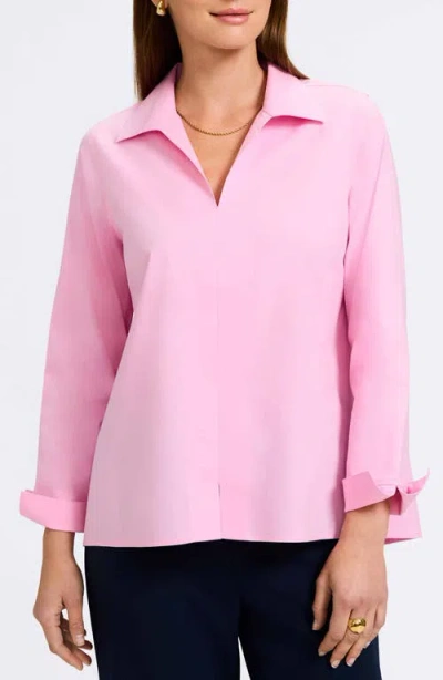 Foxcroft Agnes Split Cuff Popover Blouse In Bubblegum