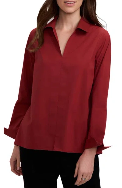 Foxcroft Agnes Split Cuff Popover Blouse In Brown