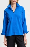 Foxcroft Agnes Split Cuff Popover Blouse In Cobalt Blue