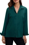 Foxcroft Agnes Split Cuff Popover Blouse In Green