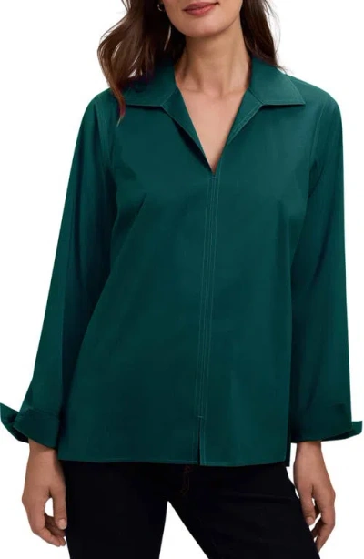 Foxcroft Agnes Split Cuff Popover Blouse In Green