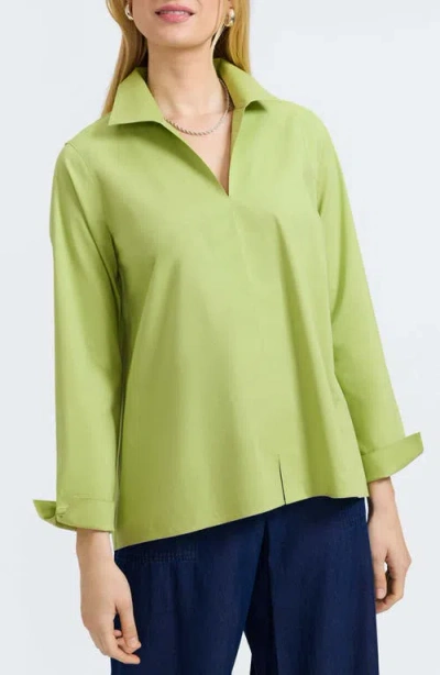 Foxcroft Agnes Split Cuff Popover Blouse In Green