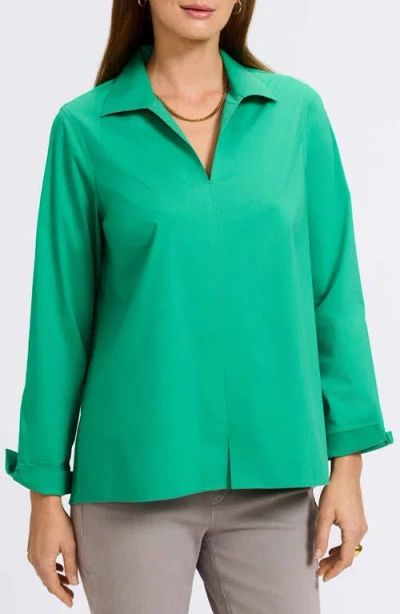 Foxcroft Agnes Split Cuff Popover Blouse In Kelly Green