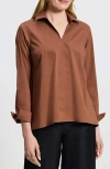 Foxcroft Agnes Split Cuff Popover Blouse In Macchiato