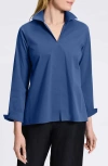Foxcroft Agnes Split Cuff Popover Blouse In Pacific Blue