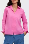 Foxcroft Agnes Split Cuff Popover Blouse In Pink