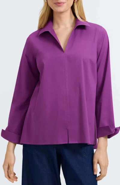 Foxcroft Agnes Split Cuff Popover Blouse In Purple