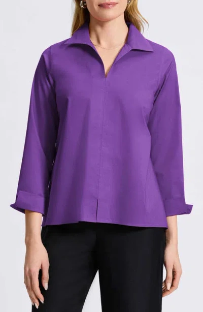 Foxcroft Agnes Split Cuff Popover Blouse In Purple Topaz