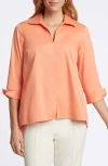 Foxcroft Agnes Three-quarter Sleeve Cotton Blend Popover Top In Melon