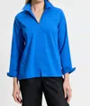 Foxcroft Agnes Split Cuff Popover Blouse In Blue