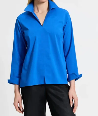 Foxcroft Agnes Stretch No Iron Popover Shirt In Cobalt Blue