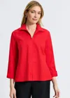 Foxcroft Agnes Stretch No Iron Popover Shirt In Simply Red In Multi