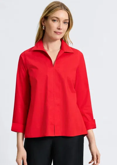 Foxcroft Agnes Stretch No Iron Popover Shirt In Simply Red In Multi