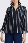 Foxcroft Agnes Stripe Cotton Popover Top