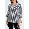 Foxcroft Agnes Stripe Long Sleeve Cotton Sateen Top In White/black