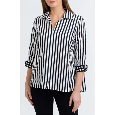 FOXCROFT FOXCROFT AGNES STRIPE COTTON POPOVER TOP