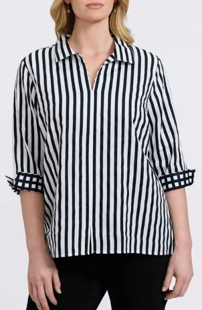 FOXCROFT FOXCROFT AGNES STRIPE COTTON POPOVER TOP