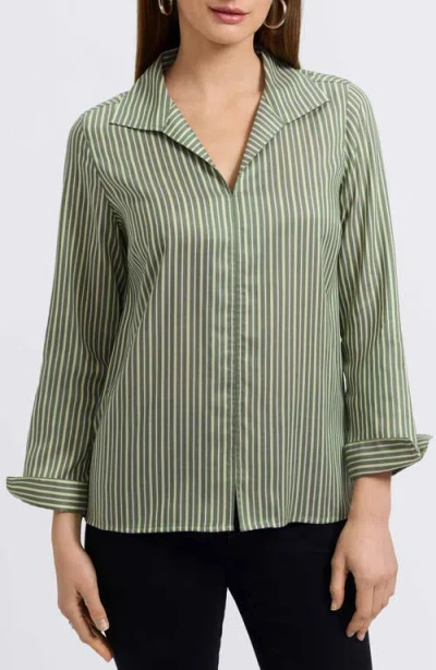 FOXCROFT FOXCROFT AGNES STRIPE THREE-QUARTER SLEEVE POPOVER TOP
