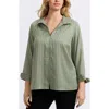 Foxcroft Agnes Stripe Three-quarter Sleeve Popover Top In Green
