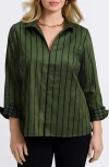 Foxcroft Agnes Stripe Three-quarter Sleeve Popover Top In Green