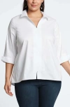 Foxcroft Agnes Three-quarter Sleeve Cotton Blend Popover Top In White