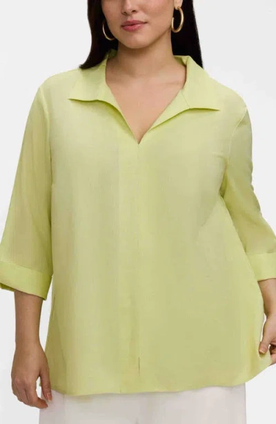 Foxcroft Agnes Three-quarter Sleeve Linen Blend Top In Green