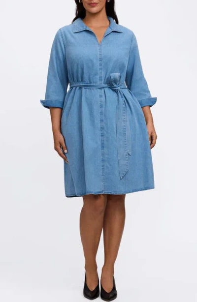 Foxcroft Agnes Tie Waist Denim Dress In Blue