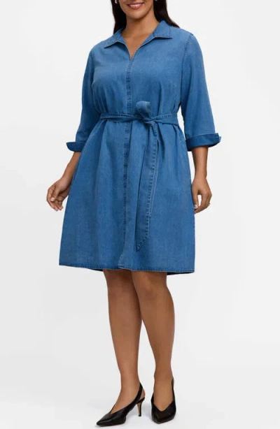 Foxcroft Agnes Tie Waist Denim Dress In Blue