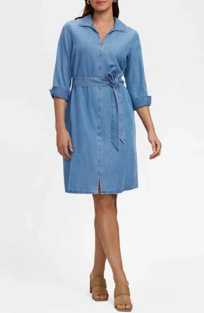 Foxcroft Agnes Tie Waist Denim Shirtdress In Blue