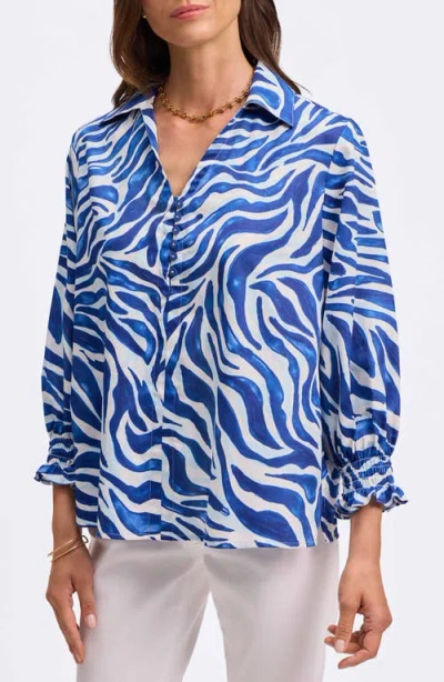 FOXCROFT FOXCROFT ALEXIS PRINT COTTON POPOVER TOP