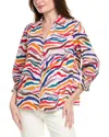 Foxcroft Alexis Stripe Smocked Sleeve Cotton Popover Top In Orange
