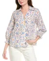 Foxcroft Alexis Watercolor Print Smocked Sleeve Cotton Popover Top In Pink