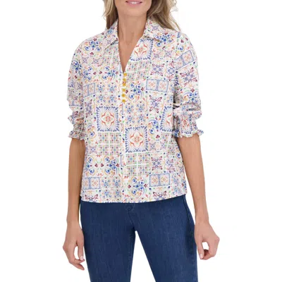 Foxcroft Alexis Watercolor Print Cotton Popover Top In Multi