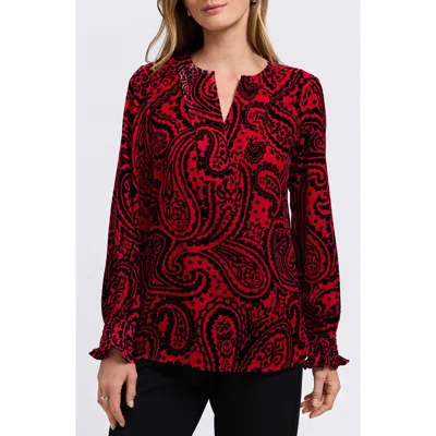 Foxcroft Alicia Paisley Velour Popover Top In Multi