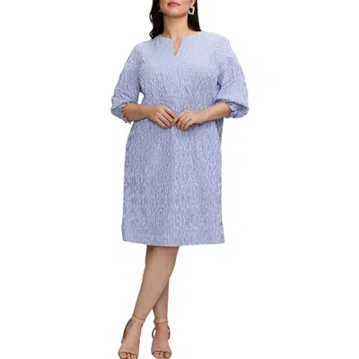 Foxcroft Alicia Stripe Crinkle Jacquard Shift Dress In Blue