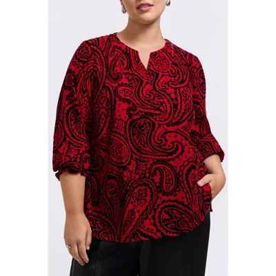 Foxcroft Alicia Velvet Paisley Popover Top In Animal Print