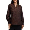 Foxcroft Alicia Zebra Print Cotton Blend Popover Top In Brown