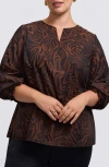 Foxcroft Alicia Zebra Print Cotton Blend Popover Top In Brown