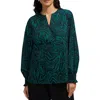 Foxcroft Alicia Zebra Print Cotton Blend Popover Top In Green