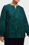Foxcroft Alicia Zebra Print Cotton Blend Popover Top In Green