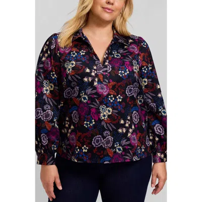 Foxcroft Alix Floral Puff Sleeve Cotton Sateen Top In Multi