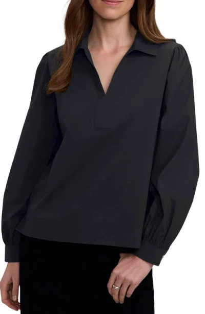 Foxcroft Alix Long Sleeve Popover Top In Black