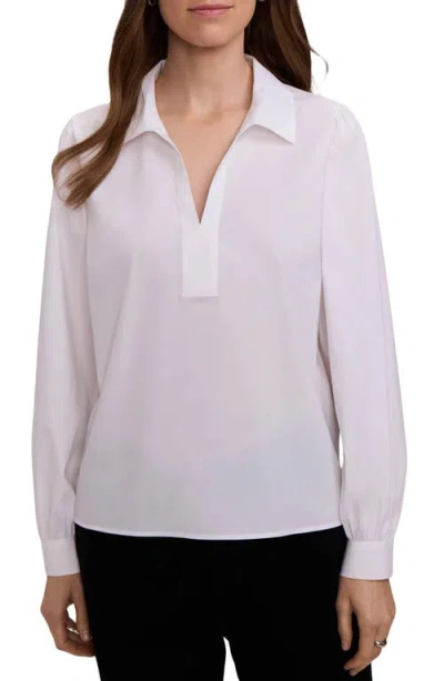 Foxcroft Alix Long Sleeve Popover Top In White