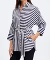 Foxcroft Avery Stripe Tie Waist Tunic Shirt In Blue