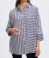 Foxcroft Avery Double Stripe Quarter Sleeve Top In Navy/white In Blue