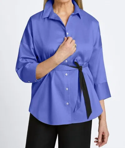 Foxcroft Avery No Iron Stretch Matte Sateen Long Sleeve Shirt In Lapis In Purple