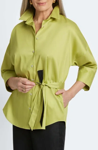 Foxcroft Avery Stretch Button-up Shirt In Chartreuse
